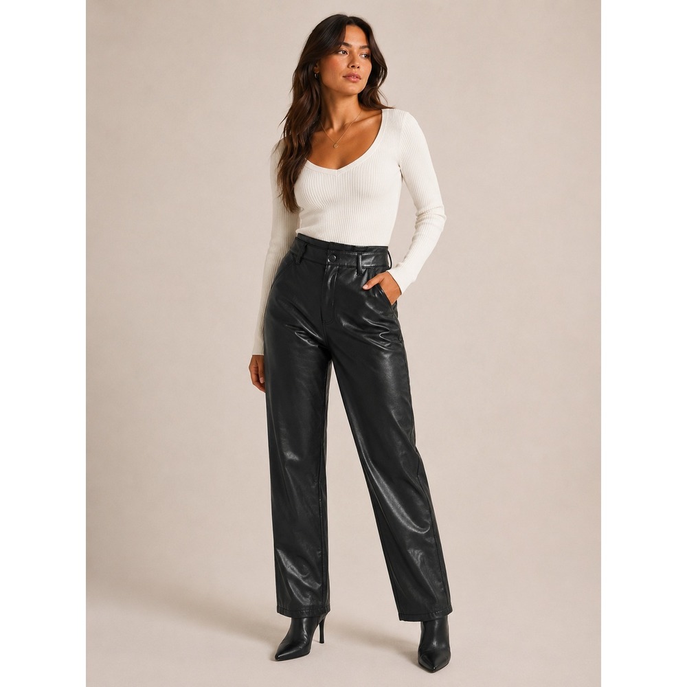 Abercrombie & Fitch Faux Leather Trousers Womens Medium‎ Black High Rise Pants